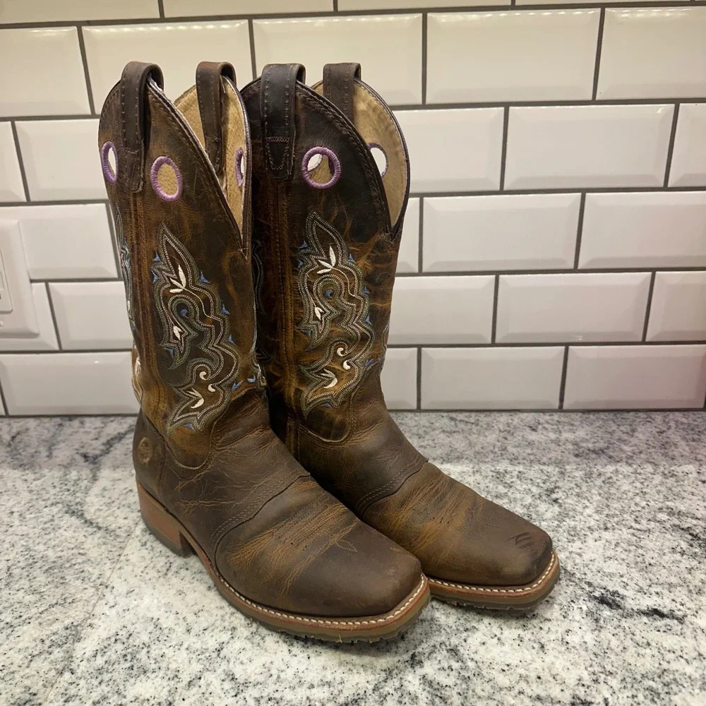 Double H Womens DH5477 Brown Leather Safety Toe Western Work Boots 7.5 M USA - Picture 12 of 14